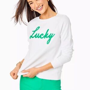 NWOT Lilly Pulitzer Rami Sweatshirt Top Botanical Green Lucky Graphic XS Preppy